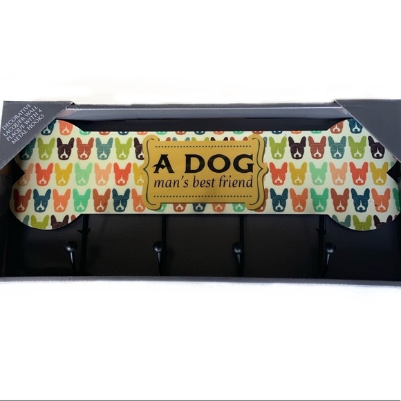 Dog Bone Shape Hook Rack Wall Plaque Decorative Lacquered 4 Metal Hooks Multi… - Picture 2 of 6